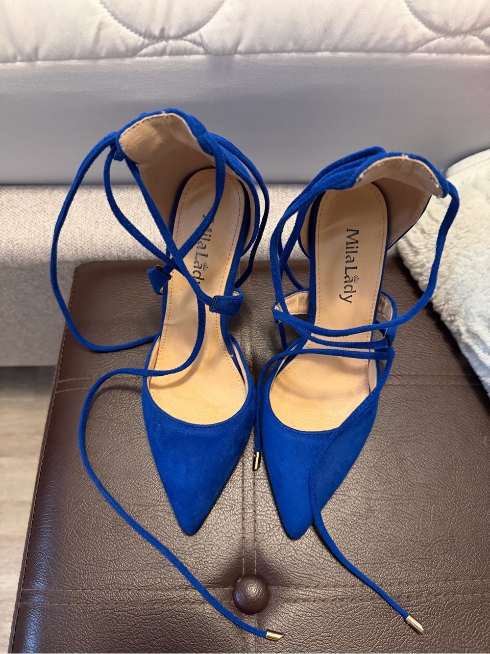 Royal Blue Lace-Up Pointed Toe Heels